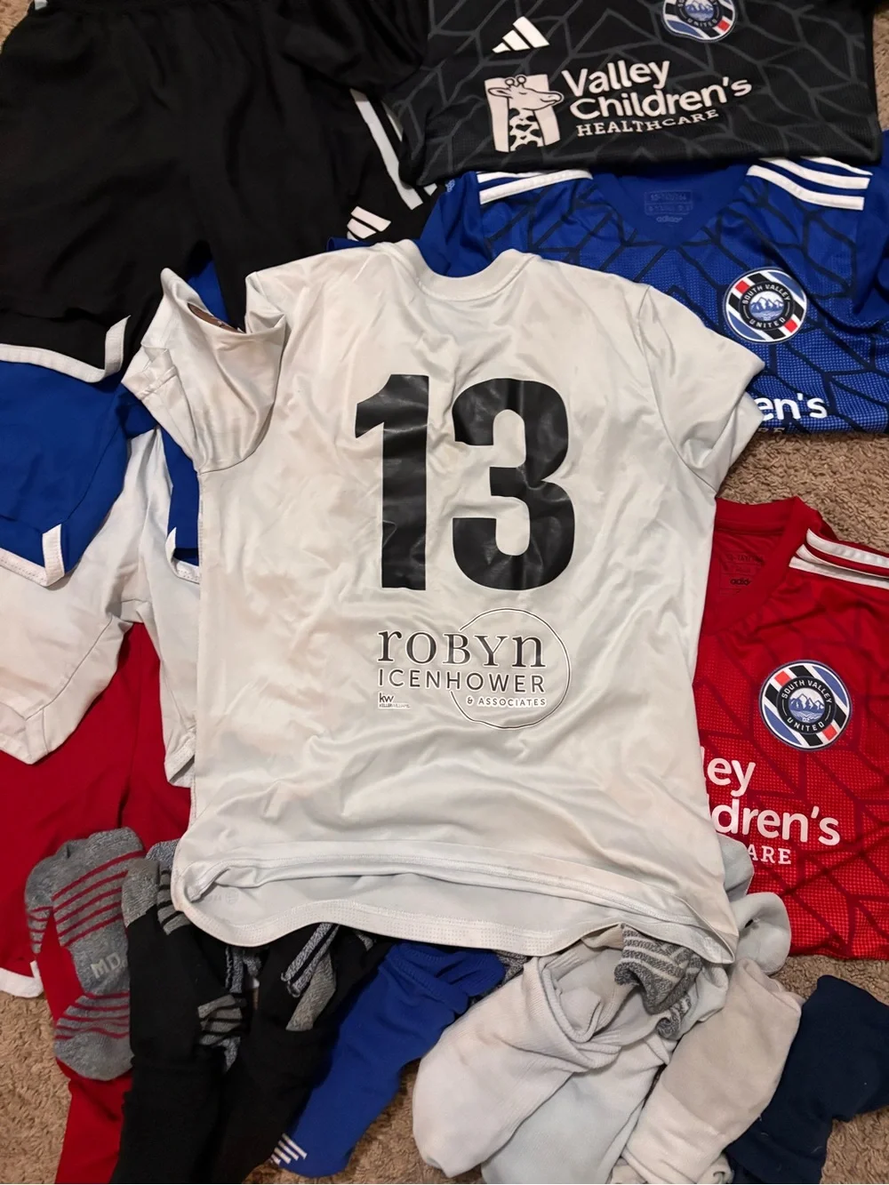 adidas Kids Soccer Jersey & Shorts Bundle - Black, Blue, Gray, Red, White